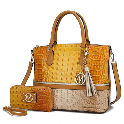MKF Collection Autumn Crocodile Skin Tote Handbag & Wallet by Mia k