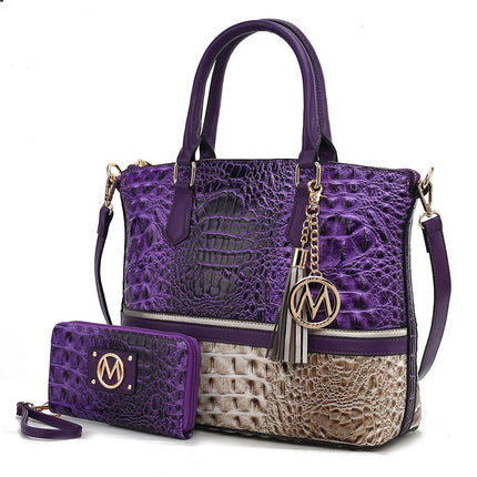 MKF Collection Autumn Crocodile Skin Tote Handbag & Wallet by Mia k