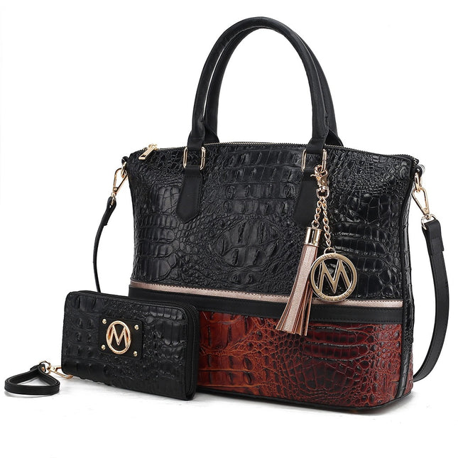 MKF Collection Autumn Crocodile Skin Tote Handbag & Wallet by Mia k