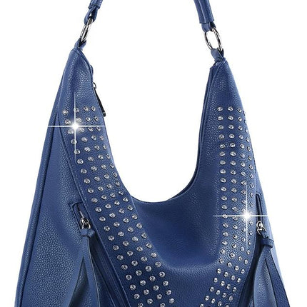 Sparkling Rhinestone Accented Hobo Handbag