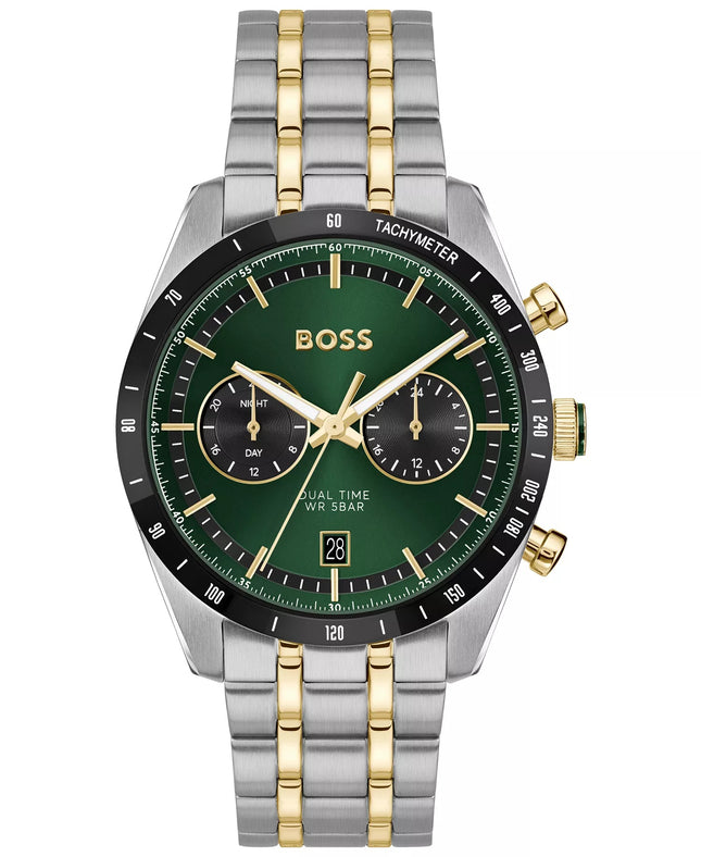 Hugo Boss Men's Tourmaster Quartz Multifunction Stainless Steel Ionic Plated Thin Gold Steel Watch, 41mm
