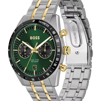 Hugo Boss Men's Tourmaster Quartz Multifunction Stainless Steel Ionic Plated Thin Gold Steel Watch, 41mm