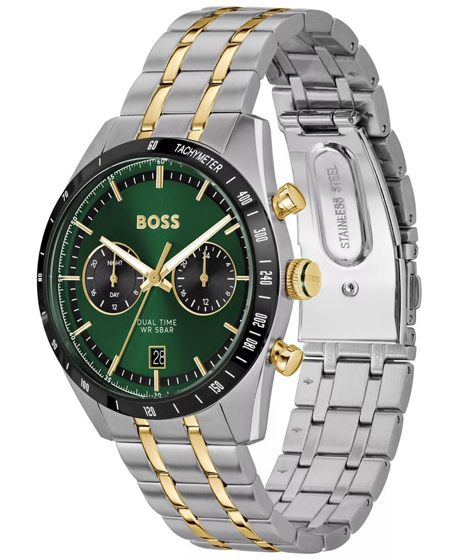 Hugo Boss Men's Tourmaster Quartz Multifunction Stainless Steel Ionic Plated Thin Gold Steel Watch, 41mm