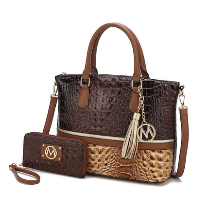 MKF Collection Autumn Crocodile Skin Tote Handbag & Wallet by Mia k