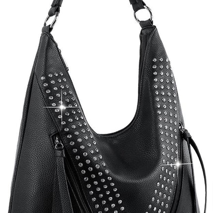 Sparkling Rhinestone Accented Hobo Handbag
