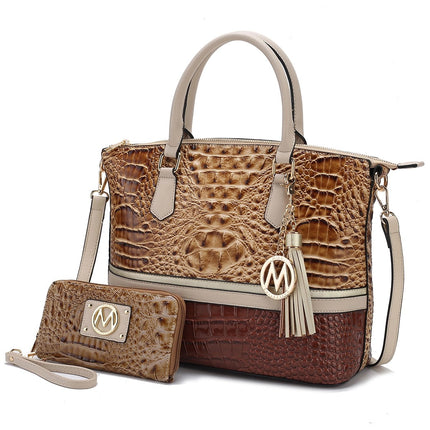 MKF Collection Autumn Crocodile Skin Tote Handbag & Wallet by Mia k