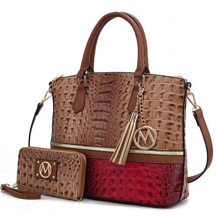 MKF Collection Autumn Crocodile Skin Tote Handbag & Wallet by Mia k
