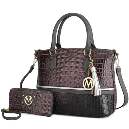 MKF Collection Autumn Crocodile Skin Tote Handbag & Wallet by Mia k
