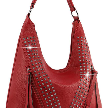 Sparkling Rhinestone Accented Hobo Handbag